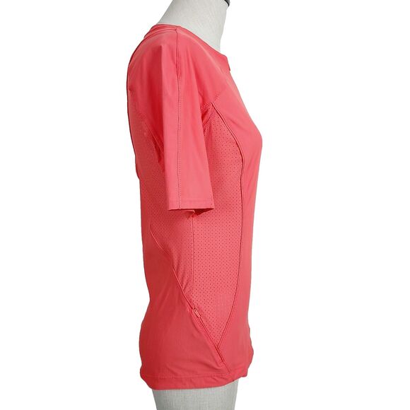Athleta Womens Top Top Size S Coral Orange Perforated Zip Front Short Sleeve - Picture 3 of 9
